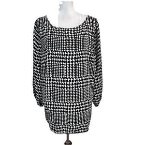 Talbots Blouse Top Plus size 2X Black Ivory Hounds Tooth Modest Career Church